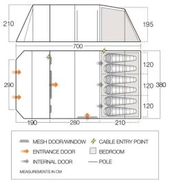 Vango Lismore 600XL (Poled) Tent 2023 (Incl. Footprint) -Camping Adventure Deals Store lismore 600xl dimensions image