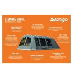 Vango Lismore 600XL (Poled) Tent 2023 (Incl. Footprint) -Camping Adventure Deals Store lismore 600xl image 3
